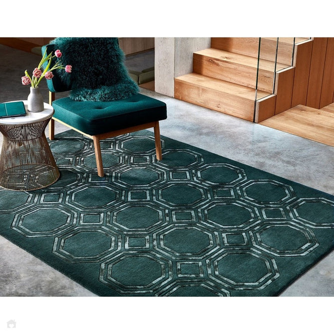 Nexus Octagon Modern Geometric High-Density Heavyweight Hand-Carved Wool&Viscose OC02 Petrol Rug-Asiatic Carpets-Rug Love - The Most Loved Rug Store