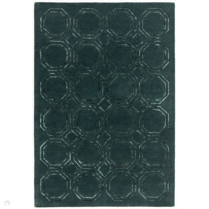 Nexus Octagon Modern Geometric High-Density Heavyweight Hand-Carved Wool&Viscose OC02 Petrol Rug-Asiatic Carpets-Rug Love - The Most Loved Rug Store