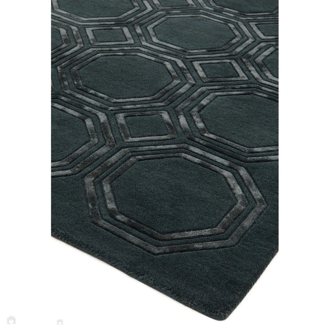 Nexus Octagon Modern Geometric High-Density Heavyweight Hand-Carved Wool&Viscose OC02 Petrol Rug-Asiatic Carpets-Rug Love - The Most Loved Rug Store