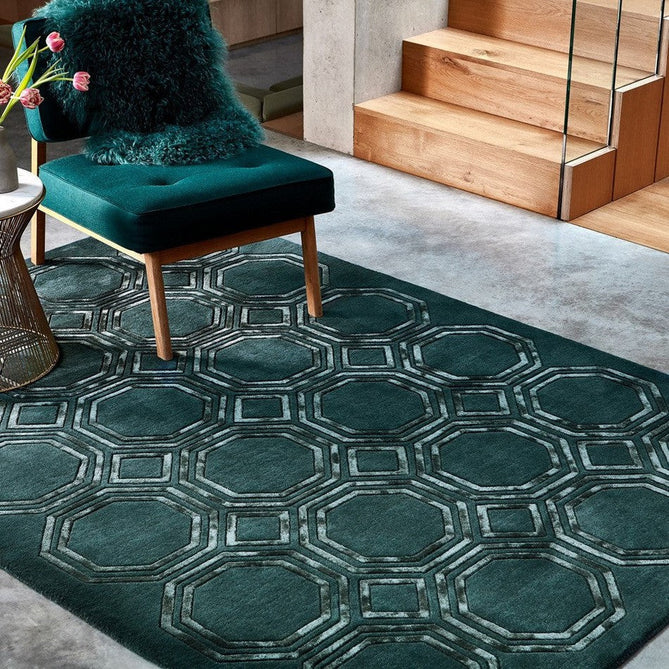 Nexus Octagon Modern Geometric High-Density Heavyweight Hand-Carved Wool&Viscose OC02 Petrol Rug-Asiatic Carpets-Rug Love - The Most Loved Rug Store