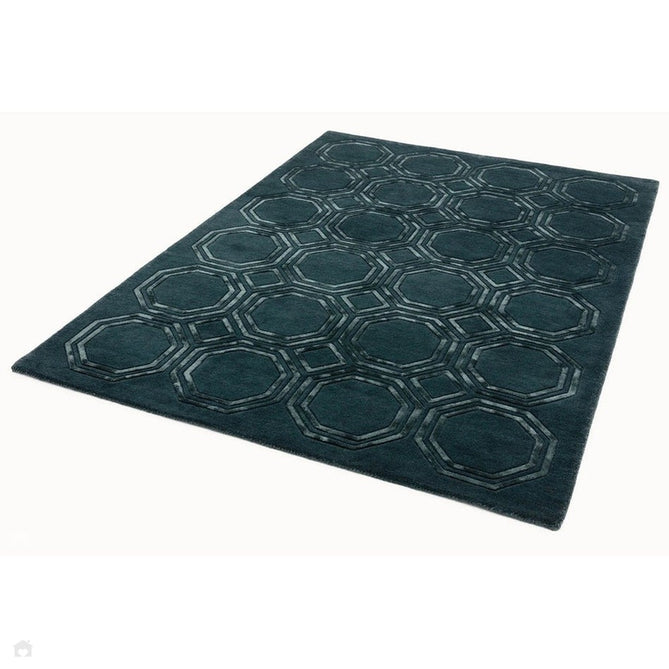 Nexus Octagon Modern Geometric High-Density Heavyweight Hand-Carved Wool&Viscose OC02 Petrol Rug-Asiatic Carpets-Rug Love - The Most Loved Rug Store