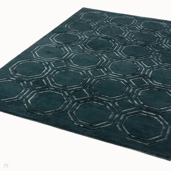 Nexus Octagon Modern Geometric High-Density Heavyweight Hand-Carved Wool&Viscose OC02 Petrol Rug-Asiatic Carpets-Rug Love - The Most Loved Rug Store