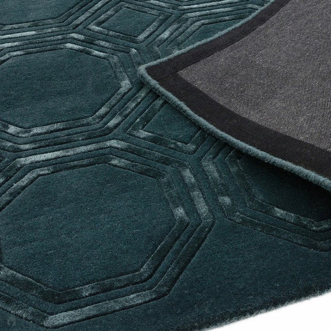 Nexus Octagon Modern Geometric High-Density Heavyweight Hand-Carved Wool&Viscose OC02 Petrol Rug-Asiatic Carpets-Rug Love - The Most Loved Rug Store
