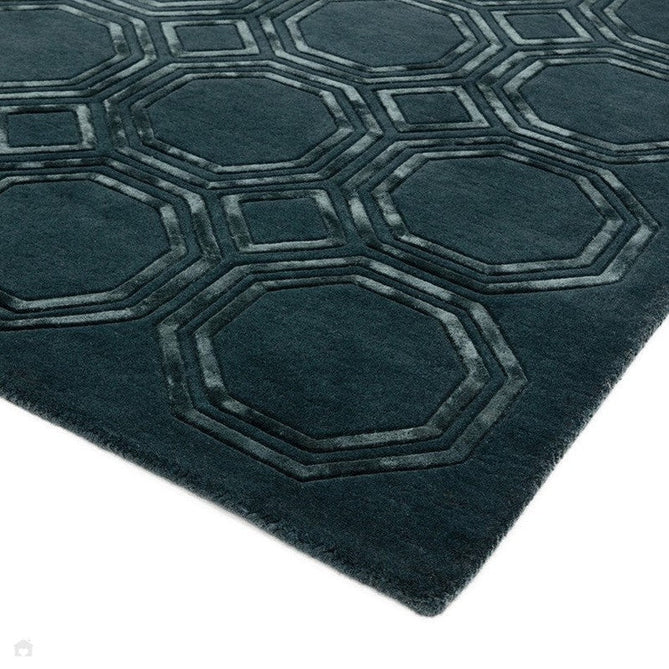 Nexus Octagon Modern Geometric High-Density Heavyweight Hand-Carved Wool&Viscose OC02 Petrol Rug-Asiatic Carpets-Rug Love - The Most Loved Rug Store