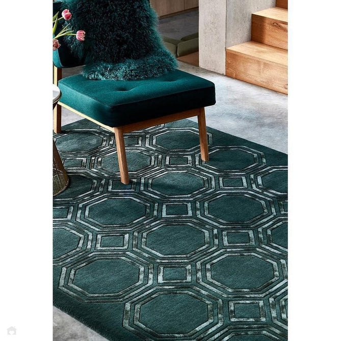 Nexus Octagon Modern Geometric High-Density Heavyweight Hand-Carved Wool&Viscose OC02 Petrol Rug-Asiatic Carpets-Rug Love - The Most Loved Rug Store