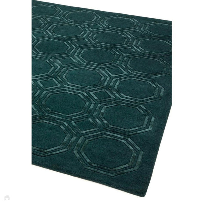Nexus Octagon Modern Geometric High-Density Heavyweight Hand-Carved Wool&Viscose OC02 Petrol Rug-Asiatic Carpets-Rug Love - The Most Loved Rug Store