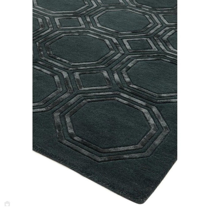 Nexus Octagon Modern Geometric High-Density Heavyweight Hand-Carved Wool&Viscose OC02 Petrol Rug-Asiatic Carpets-Rug Love - The Most Loved Rug Store