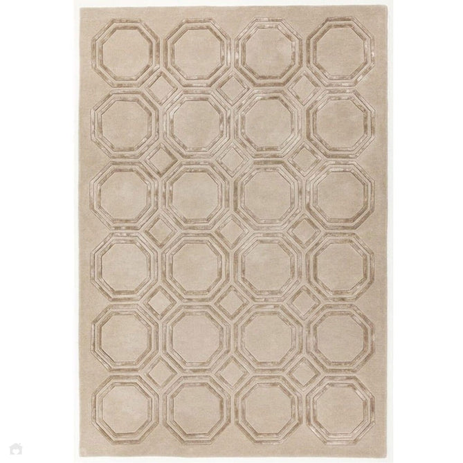 Nexus Octagon Modern Geometric High-Density Heavyweight Hand-Carved Wool&Viscose OC03 Beige Rug-Asiatic Carpets-Rug Love - The Most Loved Rug Store