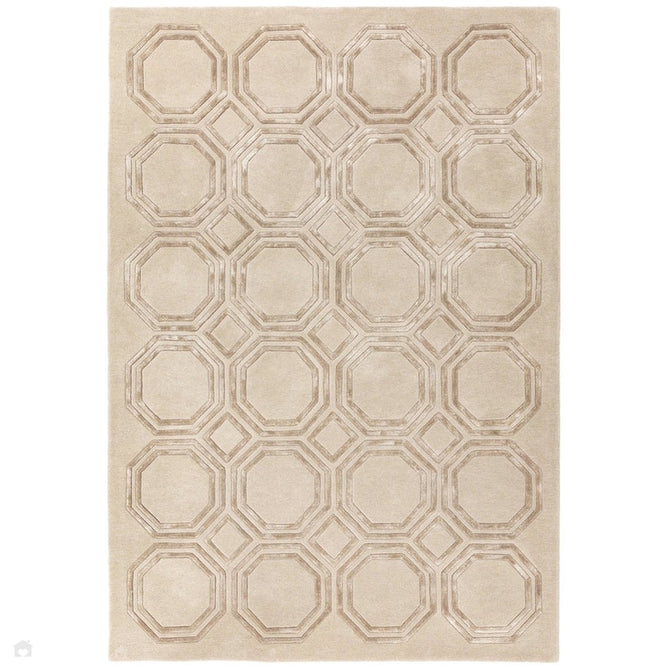 Nexus Octagon Modern Geometric High-Density Heavyweight Hand-Carved Wool&Viscose OC03 Beige Rug-Asiatic Carpets-Rug Love - The Most Loved Rug Store
