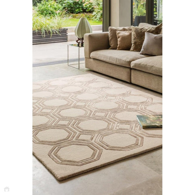Nexus Octagon Modern Geometric High-Density Heavyweight Hand-Carved Wool&Viscose OC03 Beige Rug-Asiatic Carpets-Rug Love - The Most Loved Rug Store