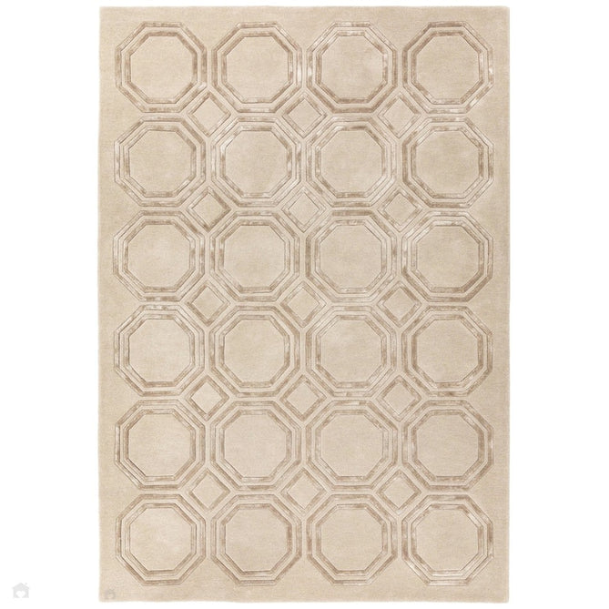 Nexus Octagon Modern Geometric High-Density Heavyweight Hand-Carved Wool&Viscose OC03 Beige Rug-Asiatic Carpets-Rug Love - The Most Loved Rug Store