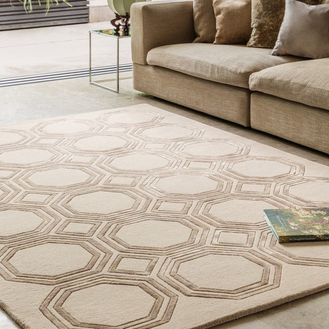 Nexus Octagon Modern Geometric High-Density Heavyweight Hand-Carved Wool&Viscose OC03 Beige Rug-Asiatic Carpets-Rug Love - The Most Loved Rug Store