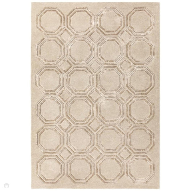 Nexus Octagon Modern Geometric High-Density Heavyweight Hand-Carved Wool&Viscose OC03 Beige Rug-Asiatic Carpets-Rug Love - The Most Loved Rug Store