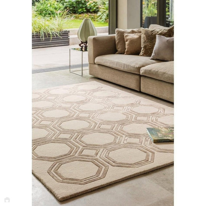 Nexus Octagon Modern Geometric High-Density Heavyweight Hand-Carved Wool&Viscose OC03 Beige Rug-Asiatic Carpets-Rug Love - The Most Loved Rug Store