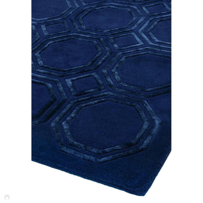 Nexus Octagon Modern Geometric High-Density Heavyweight Hand-Carved Wool&Viscose OC04 Navy Rug-Asiatic Carpets-Rug Love - The Most Loved Rug Store