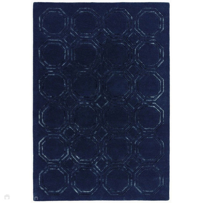 Nexus Octagon Modern Geometric High-Density Heavyweight Hand-Carved Wool&Viscose OC04 Navy Rug-Asiatic Carpets-Rug Love - The Most Loved Rug Store