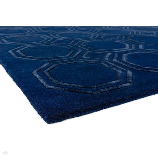 Nexus Octagon Modern Geometric High-Density Heavyweight Hand-Carved Wool&Viscose OC04 Navy Rug-Asiatic Carpets-Rug Love - The Most Loved Rug Store