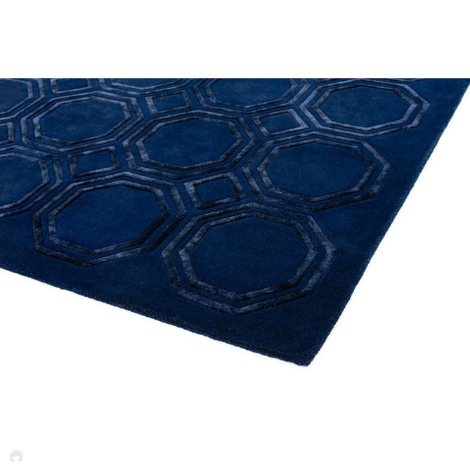 Nexus Octagon Modern Geometric High-Density Heavyweight Hand-Carved Wool&Viscose OC04 Navy Rug-Asiatic Carpets-Rug Love - The Most Loved Rug Store