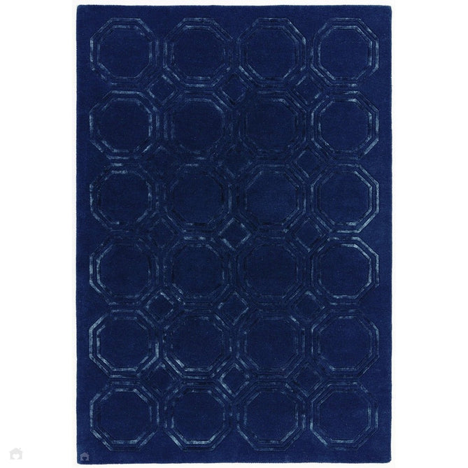 Nexus Octagon Modern Geometric High-Density Heavyweight Hand-Carved Wool&Viscose OC04 Navy Rug-Asiatic Carpets-Rug Love - The Most Loved Rug Store