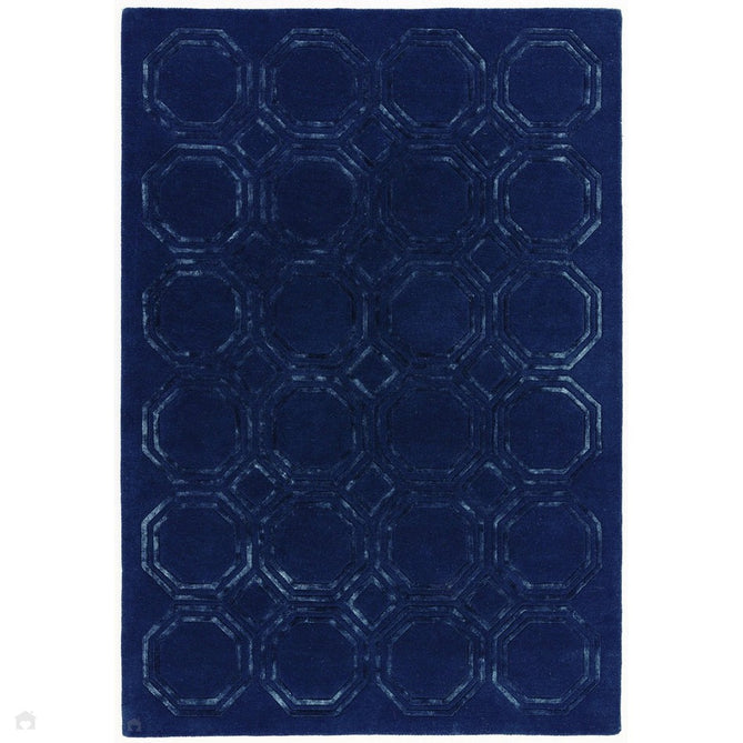 Nexus Octagon Modern Geometric High-Density Heavyweight Hand-Carved Wool&Viscose OC04 Navy Rug-Asiatic Carpets-Rug Love - The Most Loved Rug Store