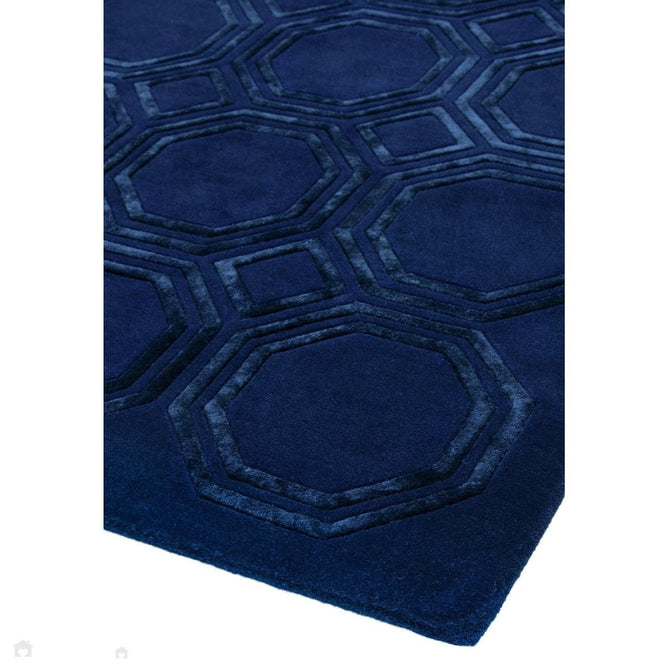 Nexus Octagon Modern Geometric High-Density Heavyweight Hand-Carved Wool&Viscose OC04 Navy Rug-Asiatic Carpets-Rug Love - The Most Loved Rug Store