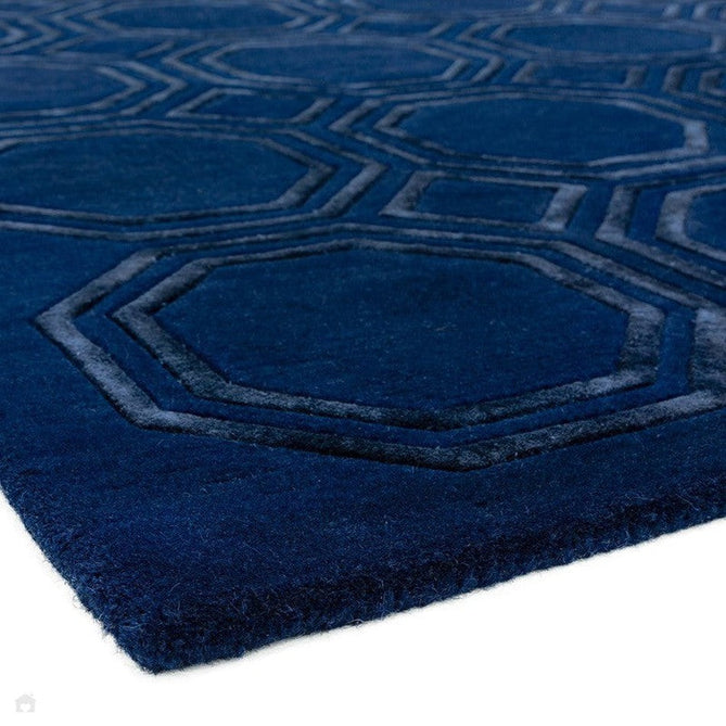 Nexus Octagon Modern Geometric High-Density Heavyweight Hand-Carved Wool&Viscose OC04 Navy Rug-Asiatic Carpets-Rug Love - The Most Loved Rug Store