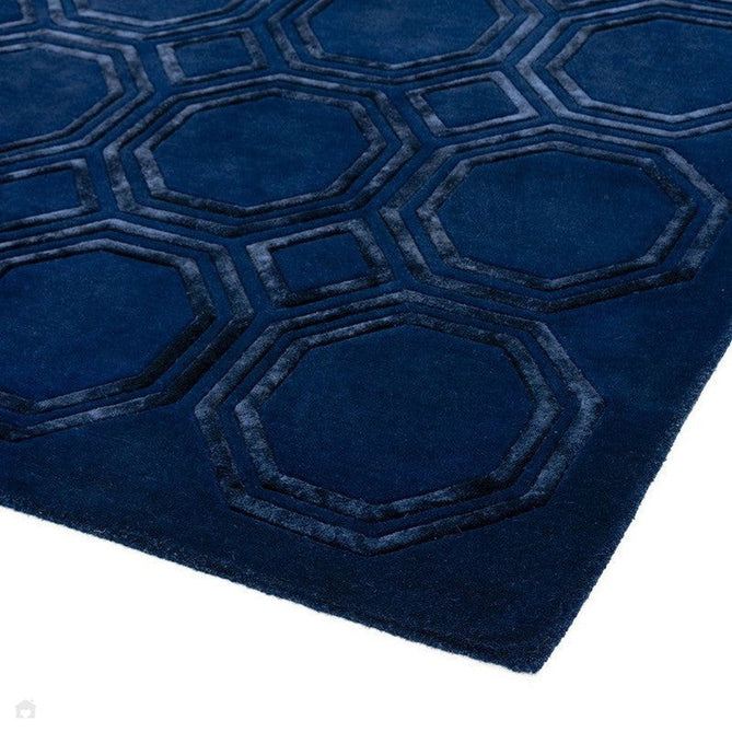 Nexus Octagon Modern Geometric High-Density Heavyweight Hand-Carved Wool&Viscose OC04 Navy Rug-Asiatic Carpets-Rug Love - The Most Loved Rug Store