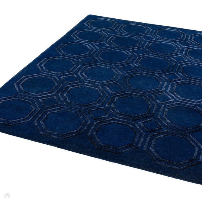 Nexus Octagon Modern Geometric High-Density Heavyweight Hand-Carved Wool&Viscose OC04 Navy Rug-Asiatic Carpets-Rug Love - The Most Loved Rug Store
