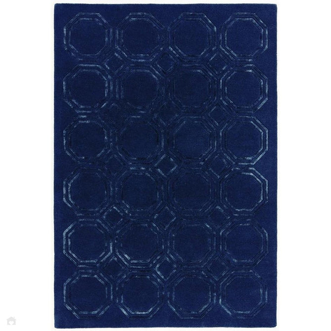 Nexus Octagon Modern Geometric High-Density Heavyweight Hand-Carved Wool&Viscose OC04 Navy Rug-Asiatic Carpets-Rug Love - The Most Loved Rug Store