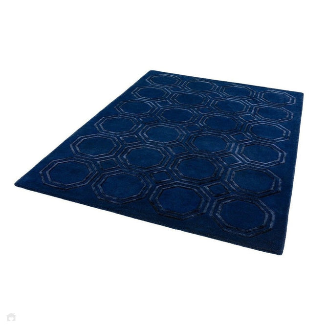 Nexus Octagon Modern Geometric High-Density Heavyweight Hand-Carved Wool&Viscose OC04 Navy Rug-Asiatic Carpets-Rug Love - The Most Loved Rug Store