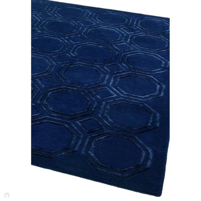 Nexus Octagon Modern Geometric High-Density Heavyweight Hand-Carved Wool&Viscose OC04 Navy Rug-Asiatic Carpets-Rug Love - The Most Loved Rug Store