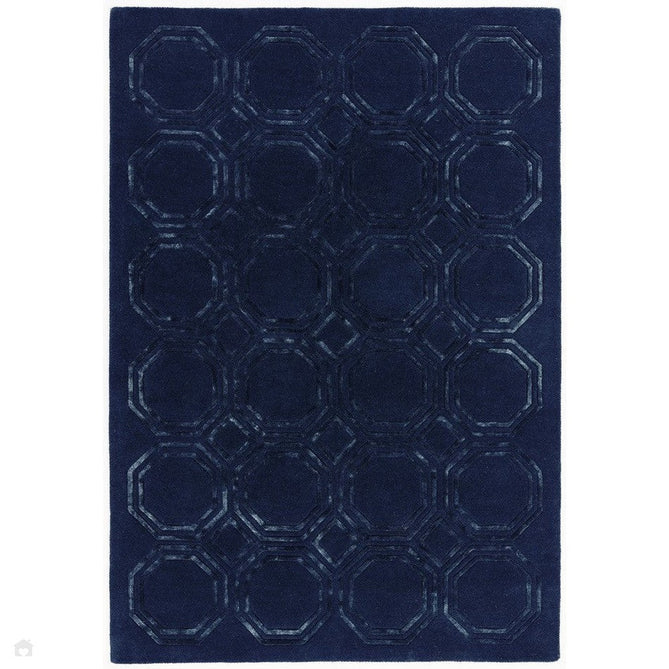 Nexus Octagon Modern Geometric High-Density Heavyweight Hand-Carved Wool&Viscose OC04 Navy Rug-Asiatic Carpets-Rug Love - The Most Loved Rug Store