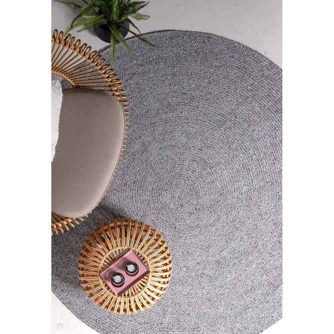 Nico Modern Plain Tonal Hand-Braided Polyester Flatweave In-Outdoor Round Grey Rug-Asiatic Carpets-Rug Love - The Most Loved Rug Store