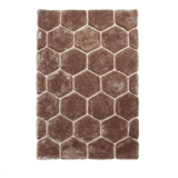 Noble House NH30782 Plush Geometric 3D Hexagon Hand-Carved High-Density Acrylic Shaggy Beige/Brown Rug