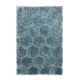 Noble House NH30782 Plush Geometric 3D Hexagon Hand-Carved High-Density Acrylic Shaggy Blue Rug