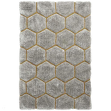 Noble House NH30782 Plush Geometric 3D Hexagon Hand-Carved High-Density Acrylic Shaggy Grey/Yellow Rug