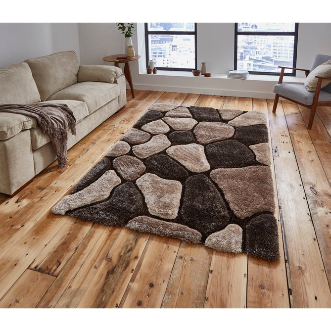 Noble House NH5858 Plush Geometric 3D Pebbles Hand-Carved High-Density Acrylic Shaggy Beige/Brown Rug-Think Rugs-Rug Love - The Most Loved Rug Store