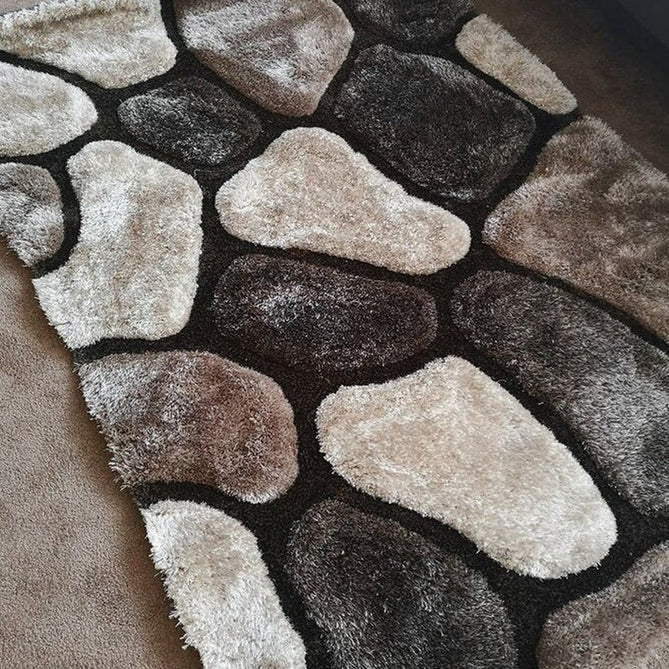 Noble House NH5858 Plush Geometric 3D Pebbles Hand-Carved High-Density Acrylic Shaggy Beige/Brown Rug-Think Rugs-Rug Love - The Most Loved Rug Store