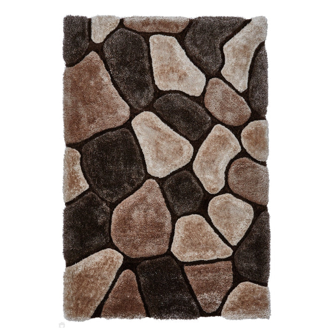 Noble House NH5858 Plush Geometric 3D Pebbles Hand-Carved High-Density Acrylic Shaggy Beige/Brown Rug-Think Rugs-Rug Love - The Most Loved Rug Store