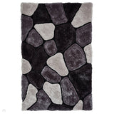Noble House NH5858 Plush Geometric 3D Pebbles Hand-Carved High-Density Acrylic Shaggy Black/Grey Rug