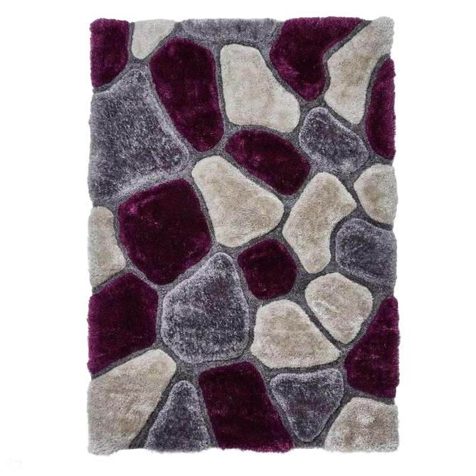 Noble House NH5858 Plush Geometric 3D Pebbles Hand-Carved High-Density Acrylic Shaggy Grey/Purple Rug-Think Rugs-Rug Love - The Most Loved Rug Store