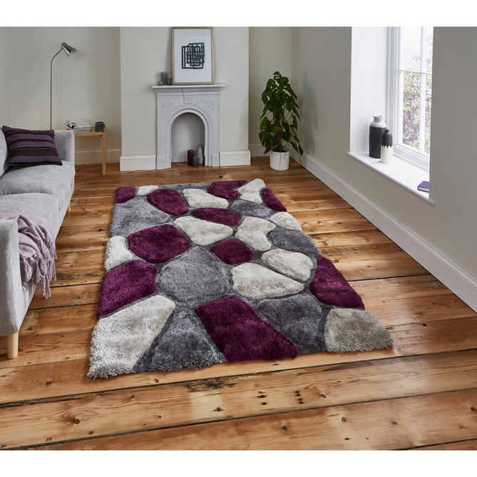 Noble House NH5858 Plush Geometric 3D Pebbles Hand-Carved High-Density Acrylic Shaggy Grey/Purple Rug-Think Rugs-Rug Love - The Most Loved Rug Store