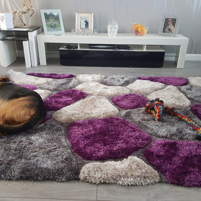 Noble House NH5858 Plush Geometric 3D Pebbles Hand-Carved High-Density Acrylic Shaggy Grey/Purple Rug-Think Rugs-Rug Love - The Most Loved Rug Store
