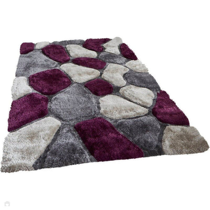 Noble House NH5858 Plush Geometric 3D Pebbles Hand-Carved High-Density Acrylic Shaggy Grey/Purple Rug-Think Rugs-Rug Love - The Most Loved Rug Store