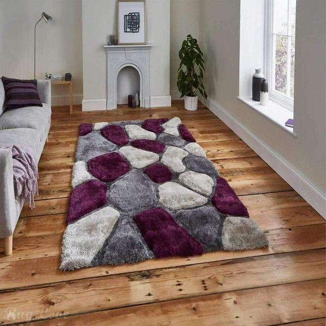 Noble House NH5858 Plush Geometric 3D Pebbles Hand-Carved High-Density Acrylic Shaggy Grey/Purple Rug-Think Rugs-Rug Love - The Most Loved Rug Store