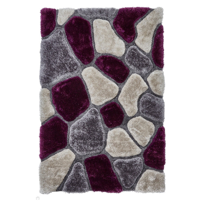 Noble House NH5858 Plush Geometric 3D Pebbles Hand-Carved High-Density Acrylic Shaggy Grey/Purple Rug-Think Rugs-Rug Love - The Most Loved Rug Store