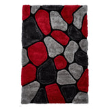 Noble House NH5858 Plush Geometric 3D Pebbles Hand-Carved High-Density Acrylic Shaggy Grey/Red Rug