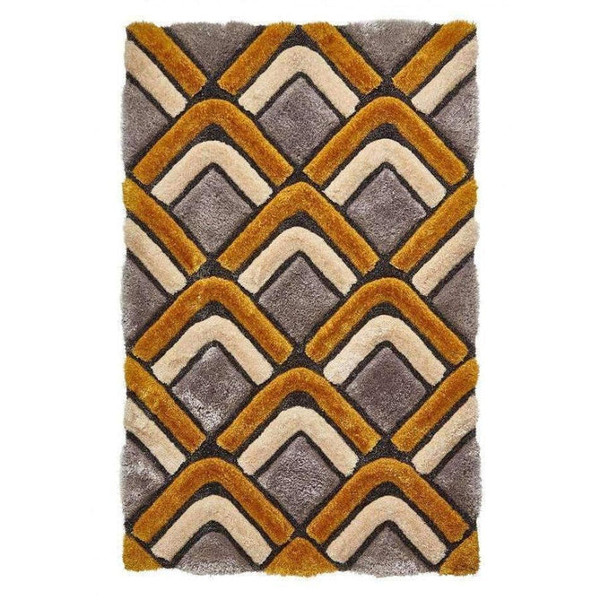 Noble House NH8199 Plush Geometric 3D Chevron Hand-Carved High-Density Acrylic Shaggy Grey/Yellow Rug-Think Rugs-Rug Love - The Most Loved Rug Store