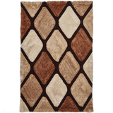 Noble House NH9247 Plush Geometric 3D Diamond Hand-Carved High-Density Acrylic Shaggy Beige/Brown Rug