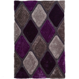 Noble House NH9247 Plush Geometric 3D Diamond Hand-Carved High-Density Acrylic Shaggy Grey/Purple Rug